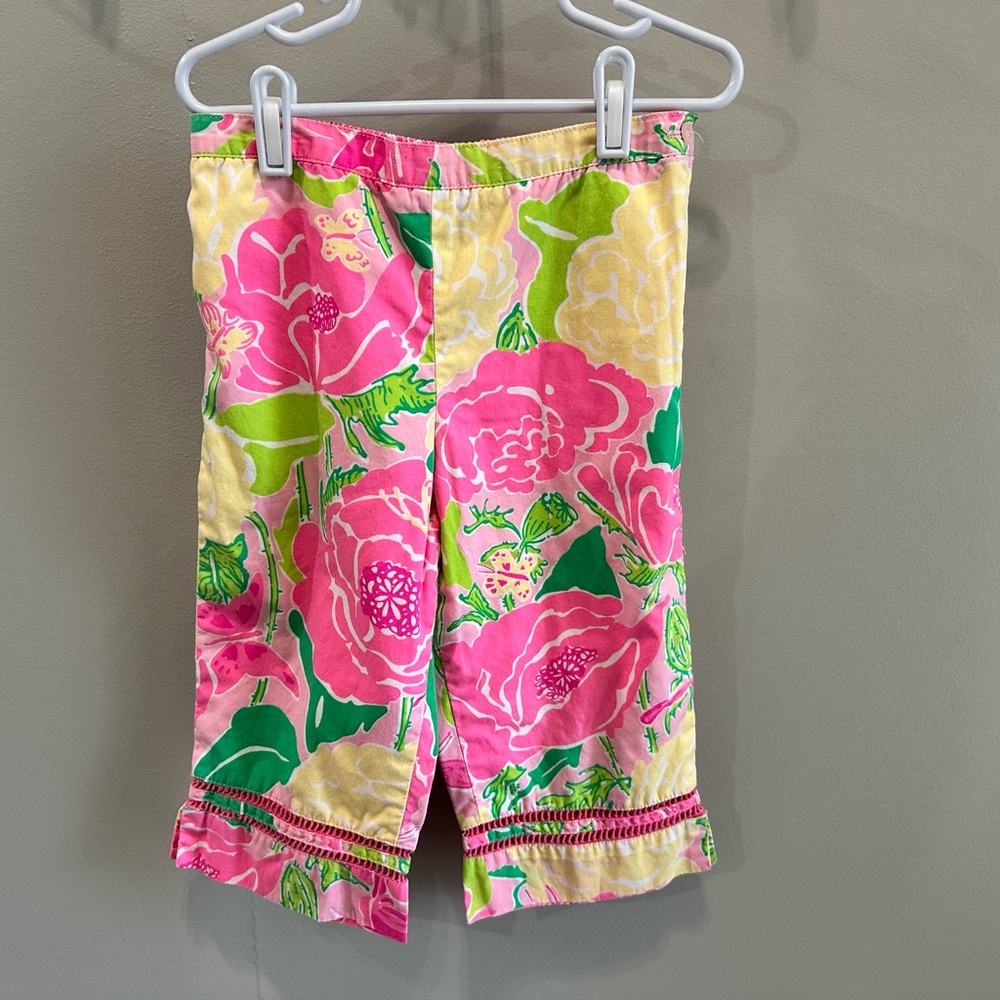 Lilly Pulitzer Girls Floral Pink & Yellow Capri Pants